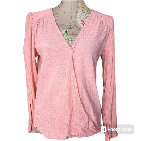 Dress Up Pastel Pink Crinkle Gauze Blouse Size Medium Bohemian Lightweight Top - Picture 6 of 11